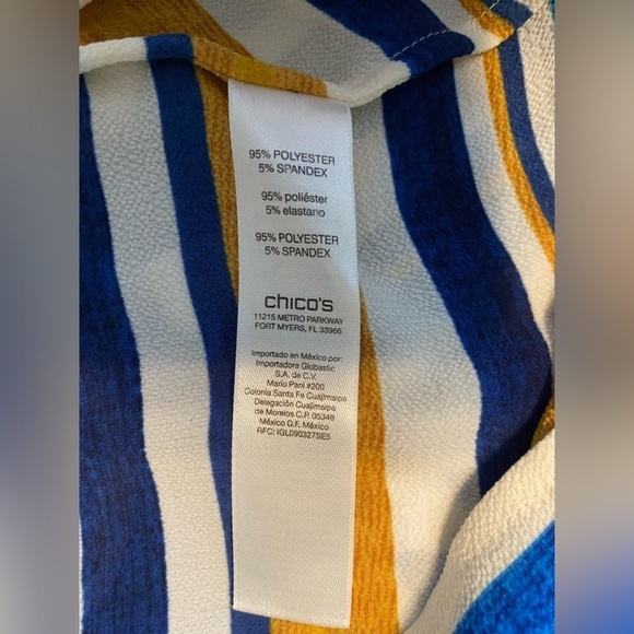 Chicos Off-The-Shoulder Top Womens Size 4 (XXL) Blue Yellow White Striped - Picture 8 of 9